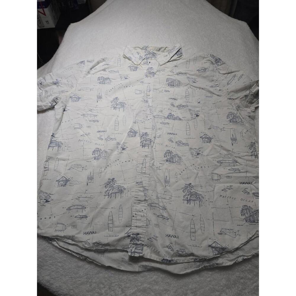 Gap XL Short Sleeve Shirt Island Map Vacation Casual Beach Hut Boho Pool Surf